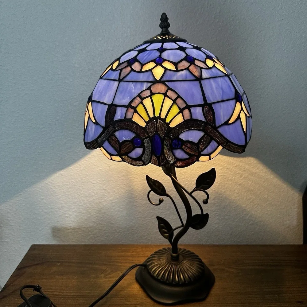 Tiffany Style Table Lamp Blue Stained Glass Baroque Style LED 22